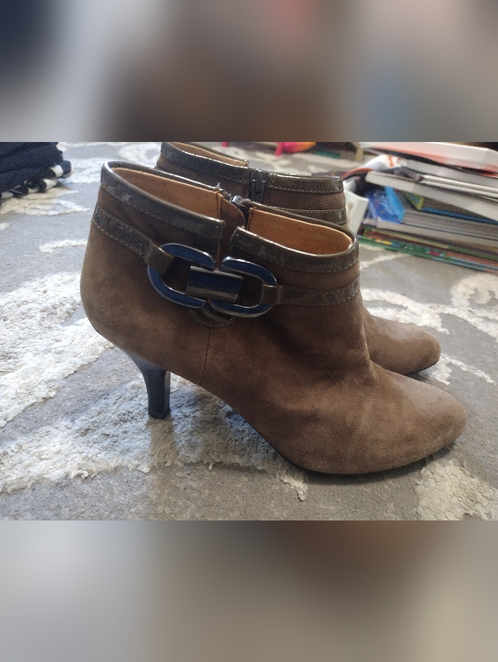Sofft Belvedere Buckle Zipper Suede Brown Booties